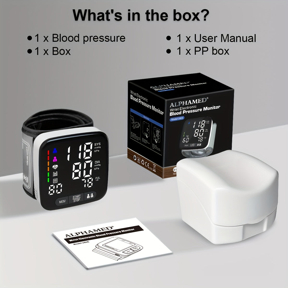 (Battery Not Included)Home Wrist Blood Pressure Monitor, 5.3-8.4 Inch Adult Wrist Blood Pressure Cuff, Large Backlit Display, Arrhythmia Detector, 2x90 Memory Readings