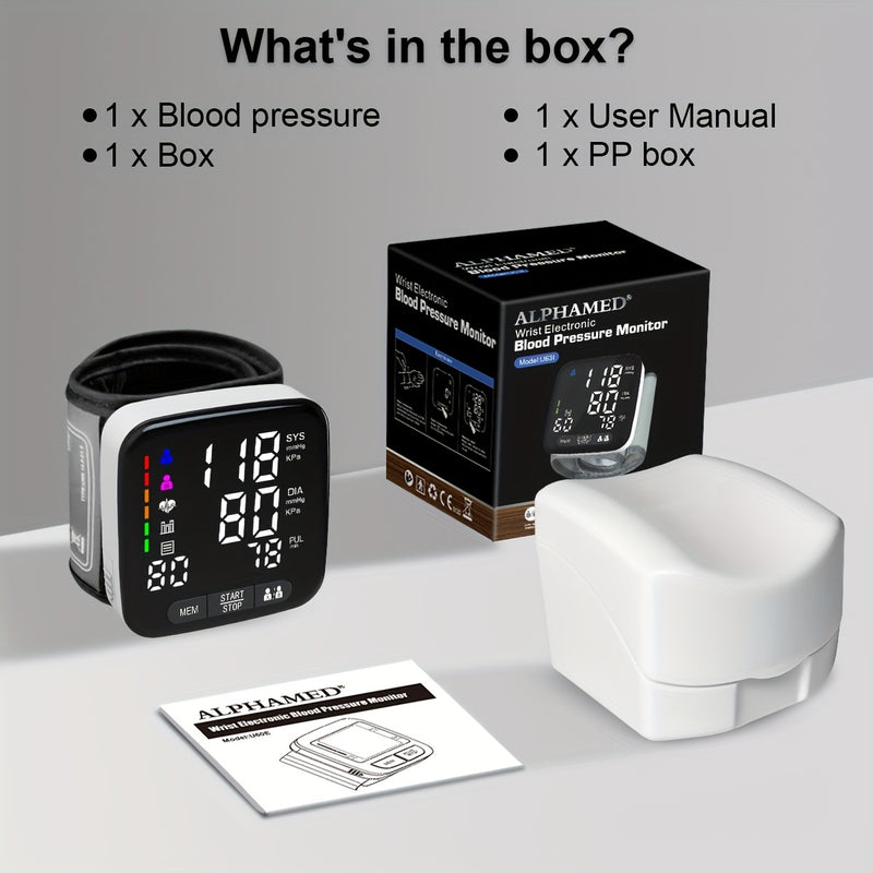 (Battery Not Included)Home Wrist Blood Pressure Monitor, 5.3-8.4 Inch Adult Wrist Blood Pressure Cuff, Large Backlit Display, Arrhythmia Detector, 2x90 Memory Readings