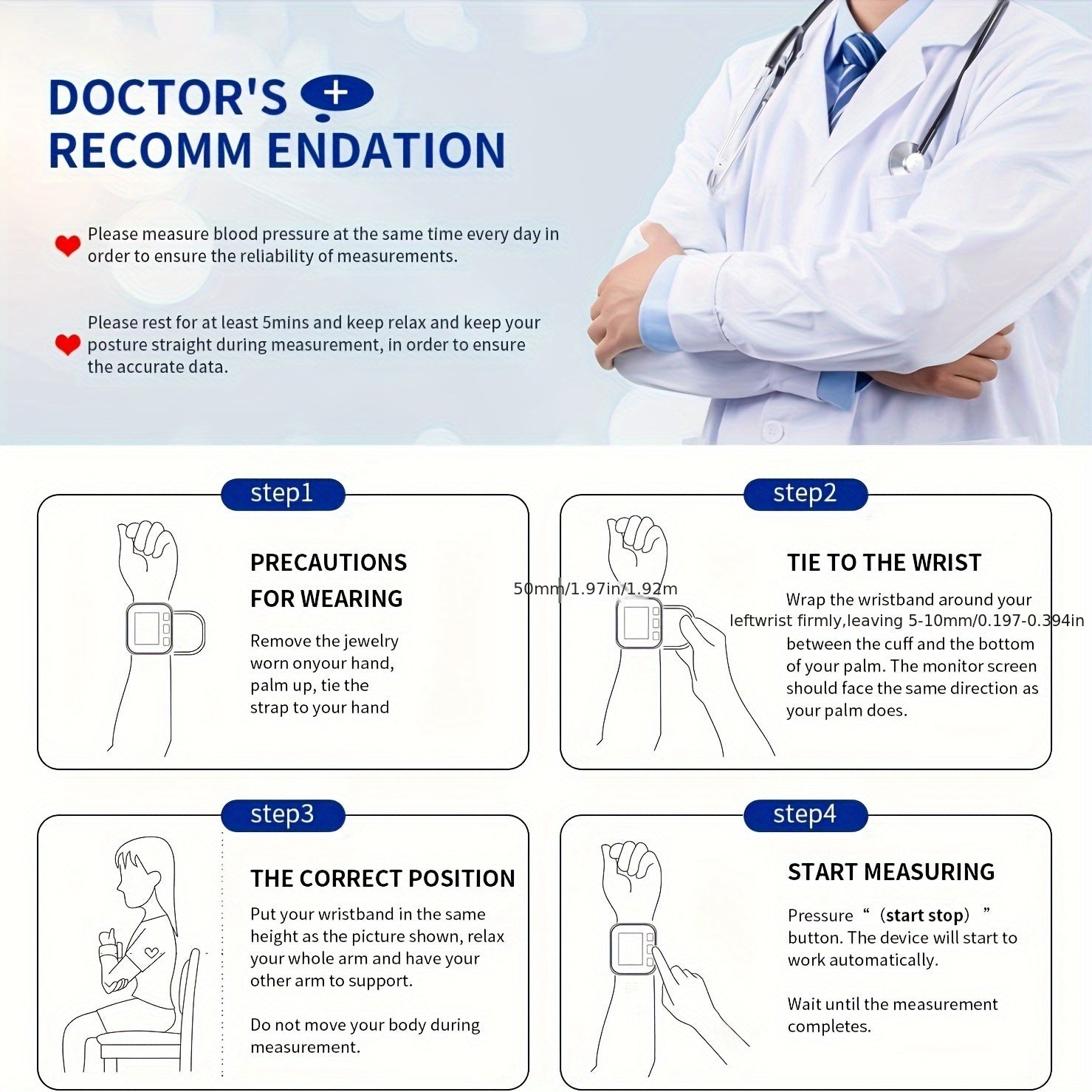 Automatic Digital Wrist Blood Pressure Monitor with Large LCD Display and Adjustable Cuff - Suitable for Adult Use, Battery Operated, 36V or Below, No Batteries Included