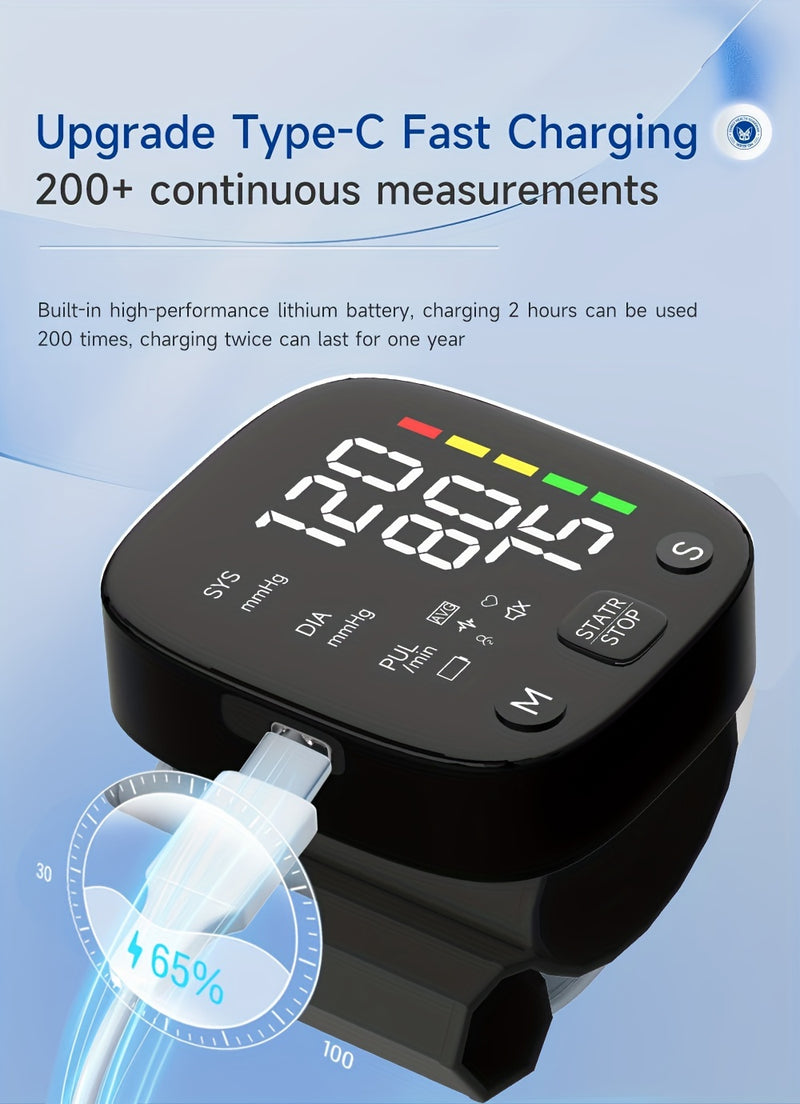 1pc Rechargeable LED Wrist Blood Pressure Monitor with Intelligent Voice Broadcast and Storage Box
